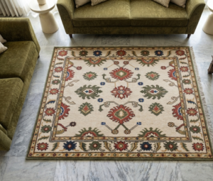 Cream Oushak Rug 8x10 ft, Persian Floral Carpet, Traditional Turkish Rug for Bedroom
