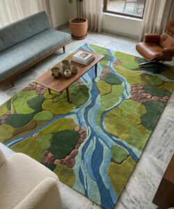 Hand Tufted Moss River Rug – Organic Wool Area Carpet, 3D Forest Vibe ( Custom Size Available )