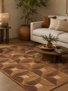 Handmade Geometric Jute Rug, Natural Fiber Area Carpet, Modern Bohemian Rug, Rustic Jute Floor Covering, Eco Friendly Home Decor