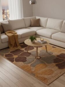 Modern Floral Jute Rug, Handmade Natural Fiber Rug, Botanical Area Rug for Home