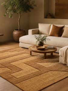 Modern Geometric Jute Rug, Handmade Natural Jute Carpet, Boho Area Rug, Textured Floor Rug, Sustainable Rustic Home Decor